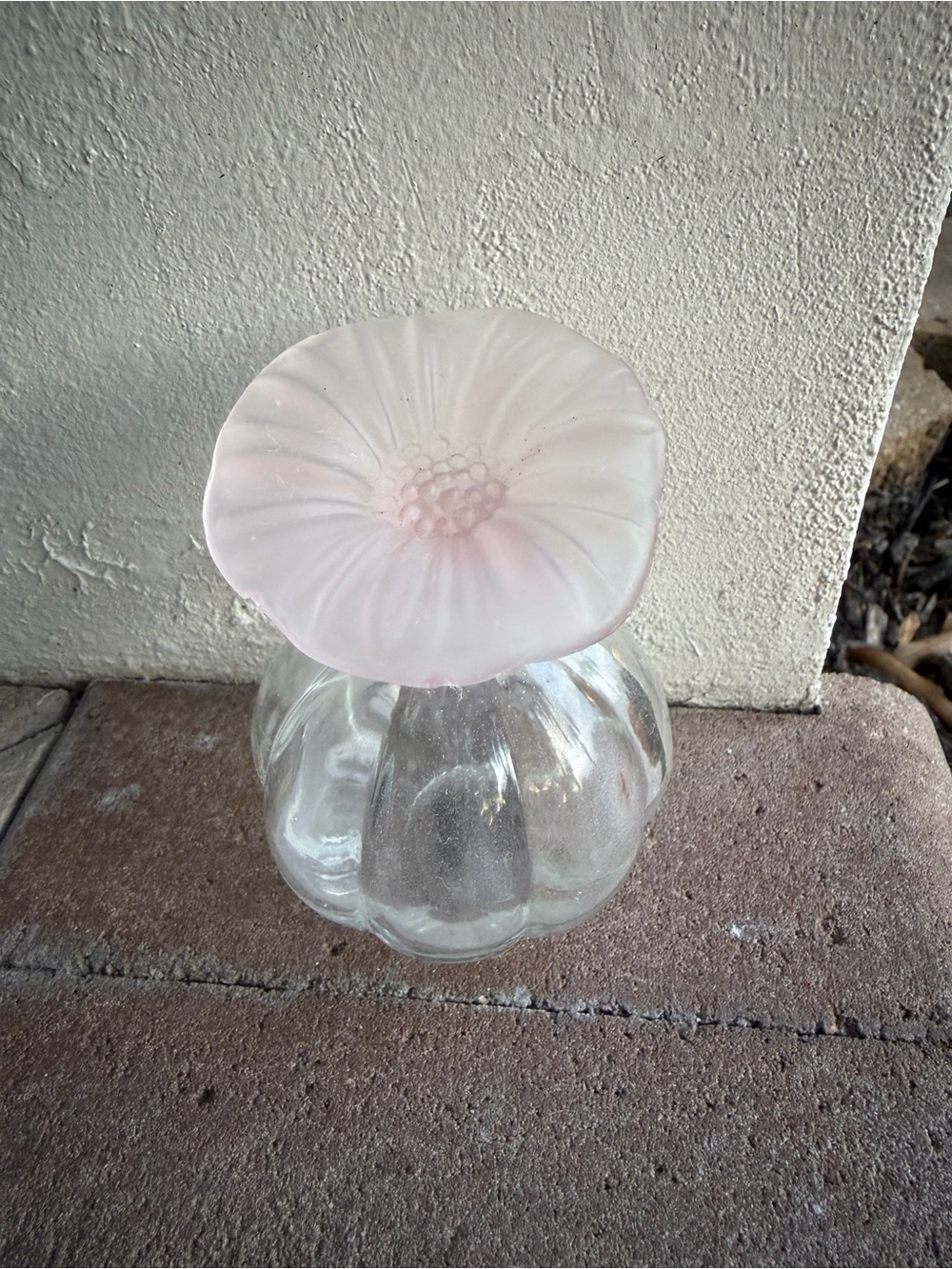Vintage Art Glass Perfume Bottle with Frosted Pink Poppy Flower Stopper